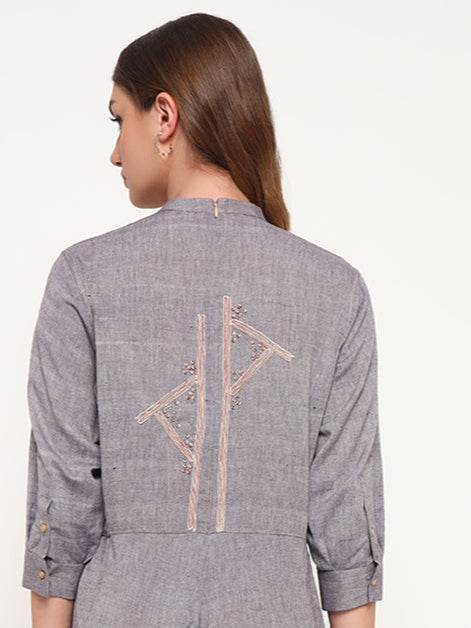 Embroidered blue-chambray jumpsuit