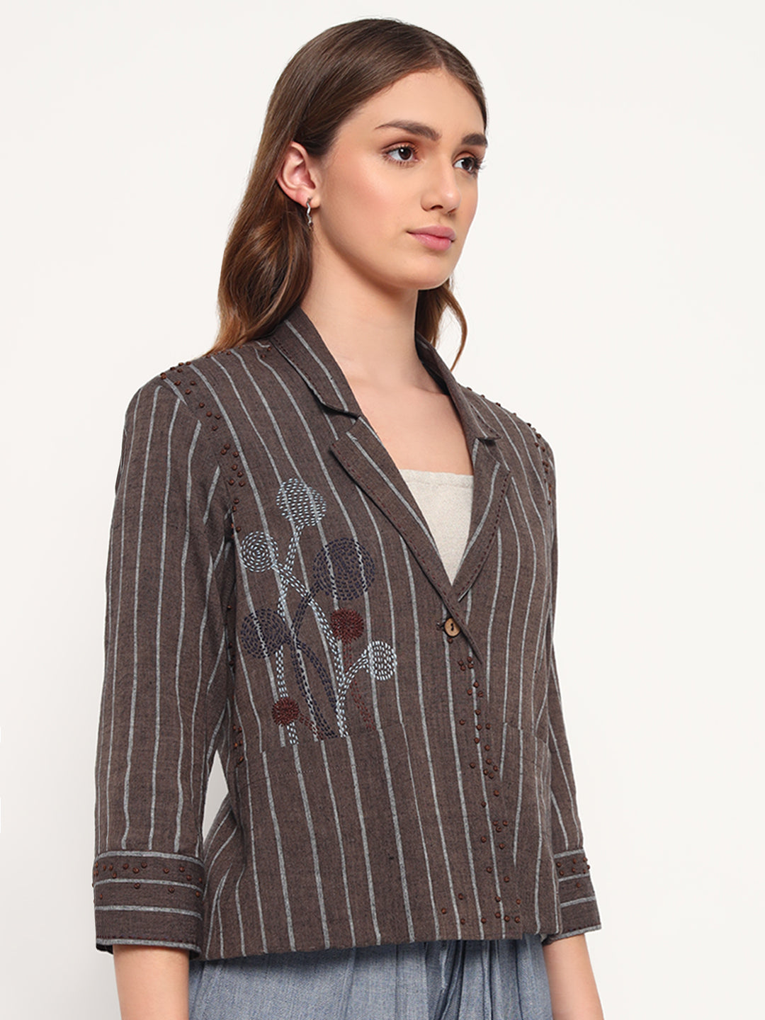 Embroidered Stripe Cotton Jacket