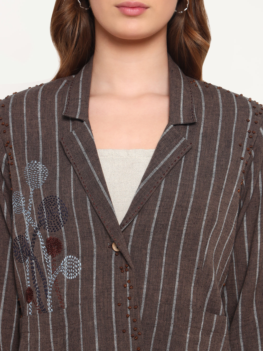 Embroidered Stripe Cotton Jacket