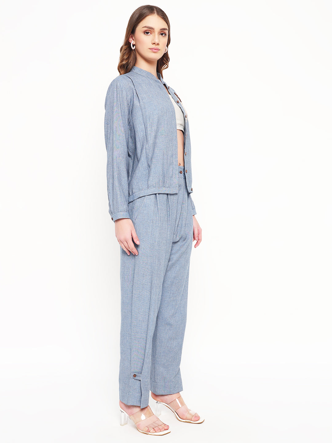 Embroidered herringbone cotton cord-set