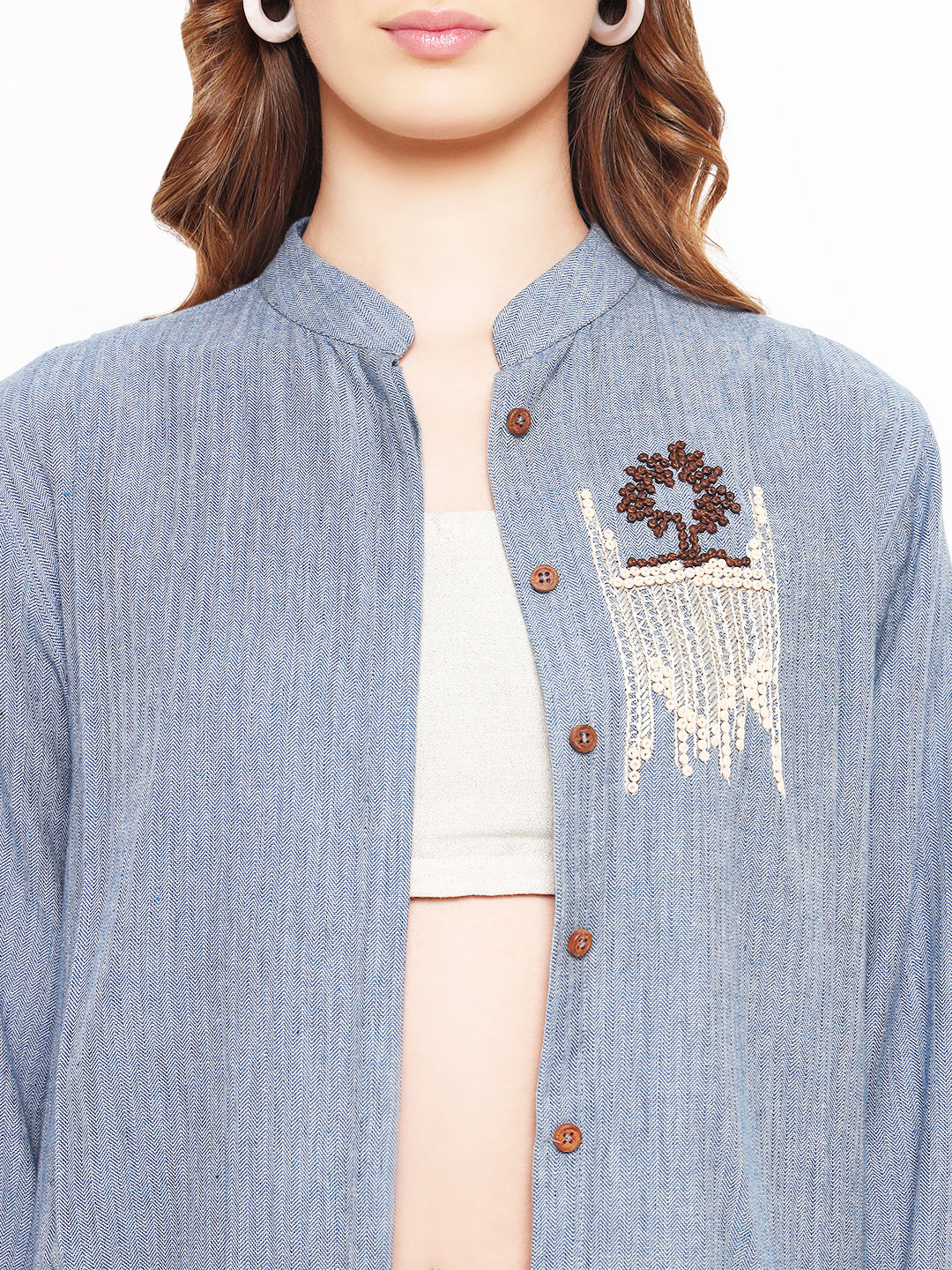 Embroidered herringbone cotton cord-set