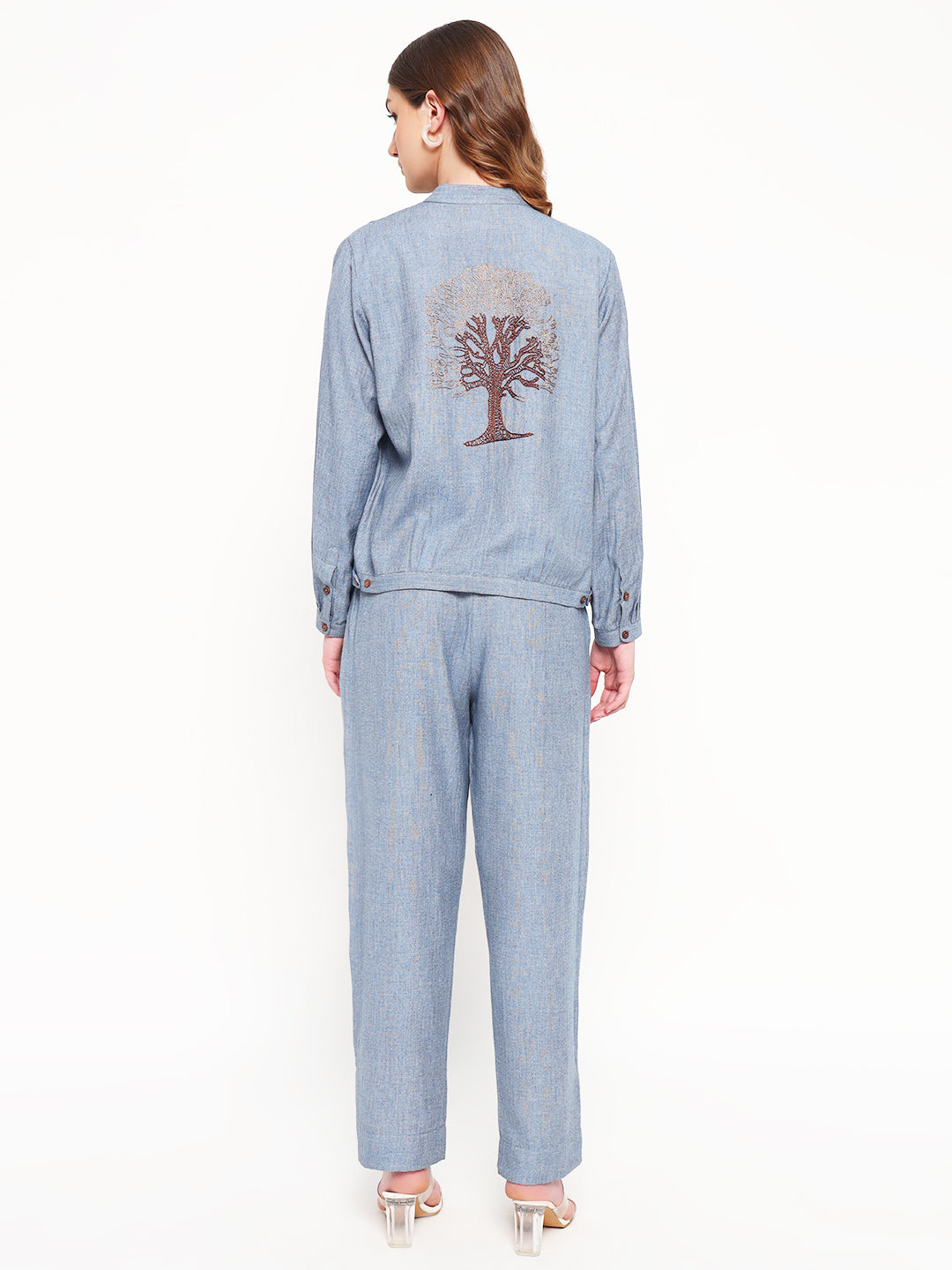 Embroidered herringbone cotton cord-set