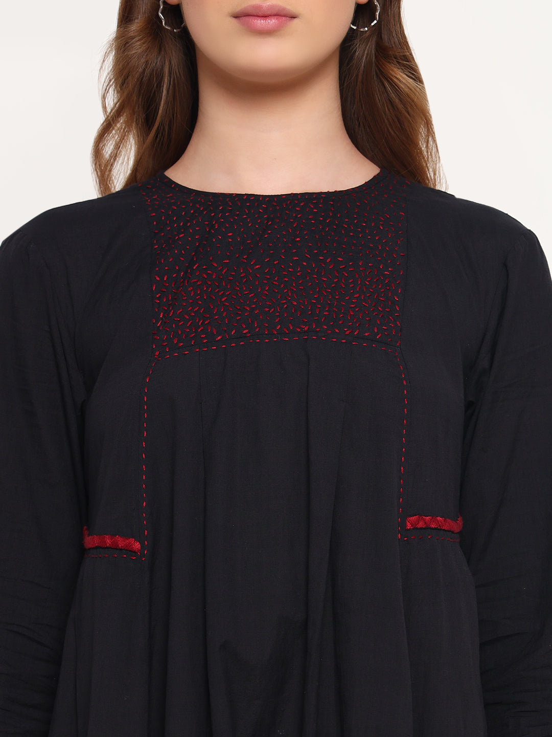 Navy embroidered flared dress