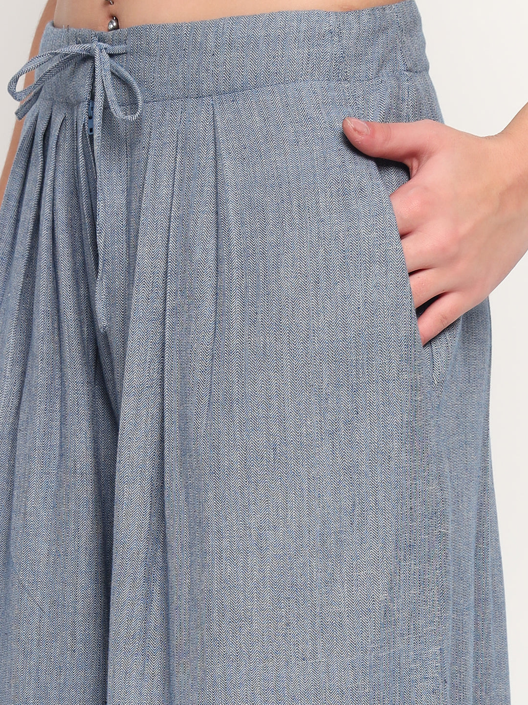 Blue Herringbone dhoti pants