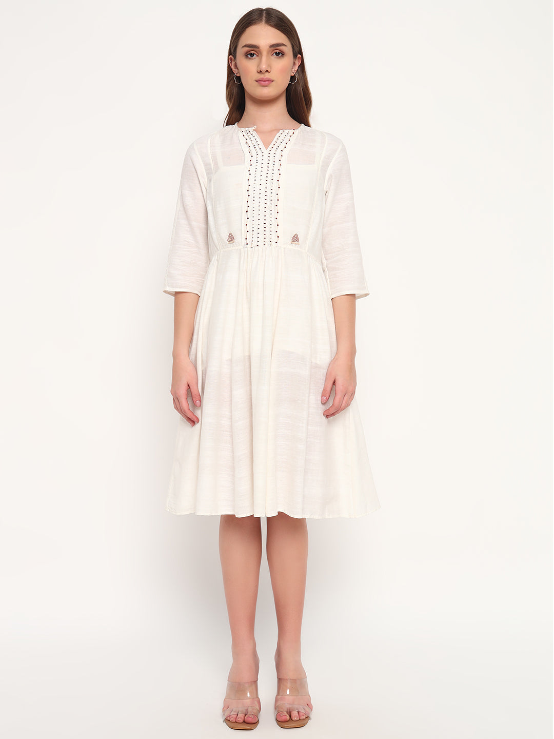 Embroidered Off-white dress
