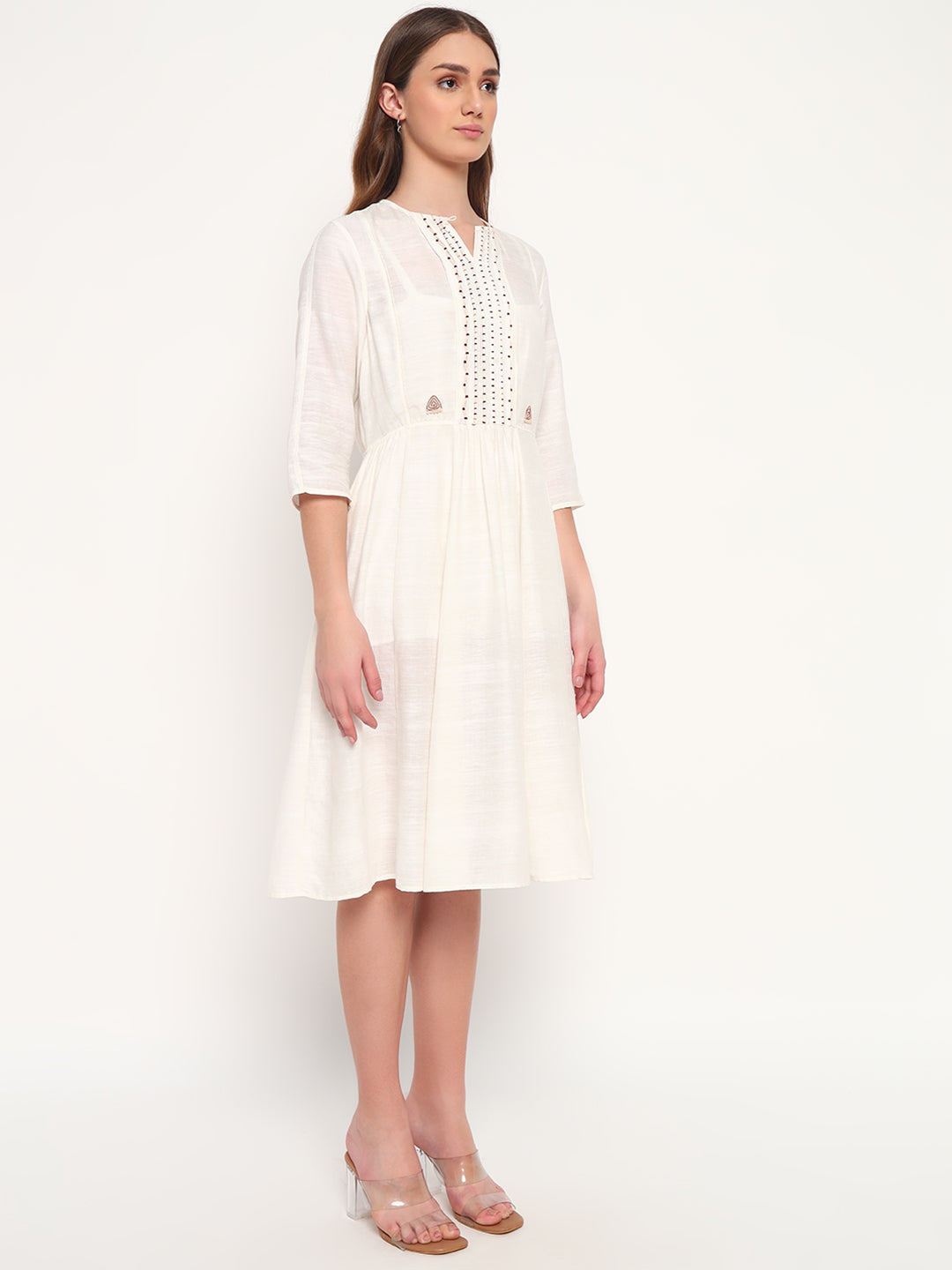 Embroidered Off-white dress