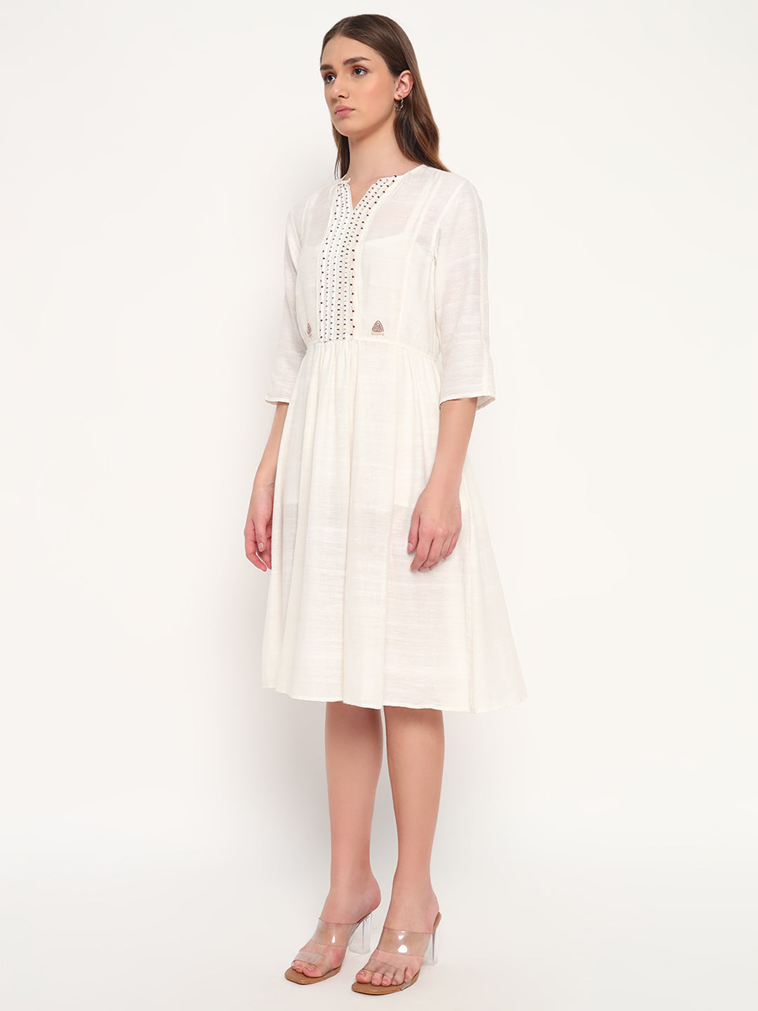 Embroidered Off-white dress