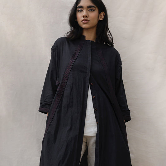 Navy long jacket with tape detail