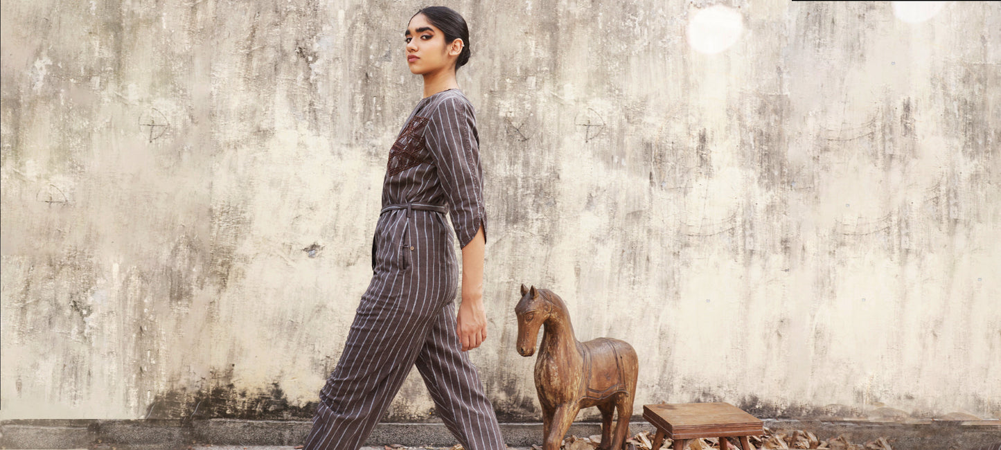 Handwoven stripe jumpsuit