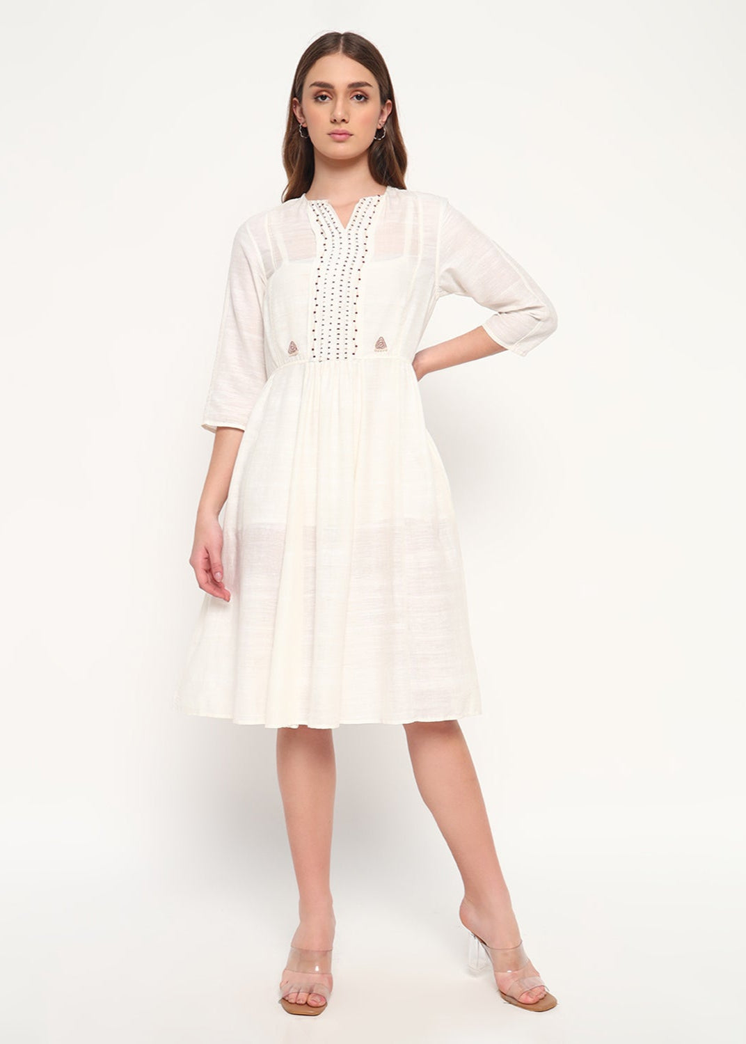 Embroidered Off-white dress