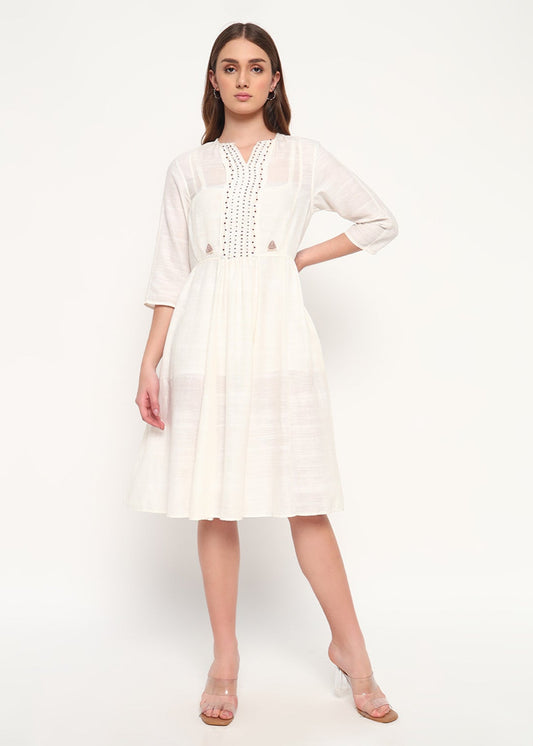 Embroidered Off-white dress